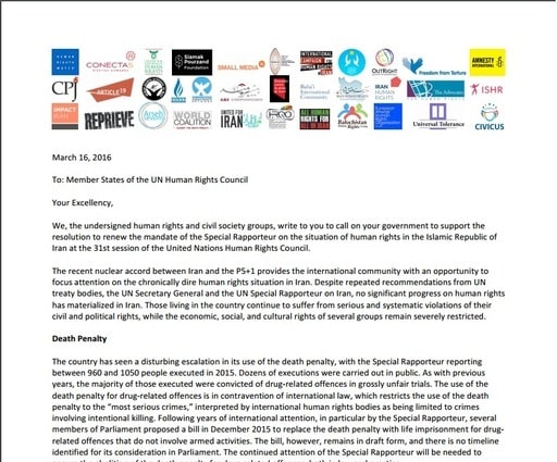 Joint Letter from the civil society on the Renewal of SR Mandate on Iran at HRC31 - Civic Space