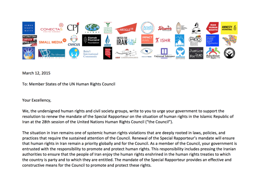 Joint Letter from the civil society on the Renewal of SR Mandate on Iran - Civic Space
