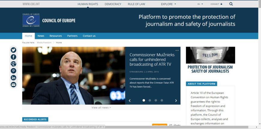 Council of Europe: New website for protecting journalists - Protection